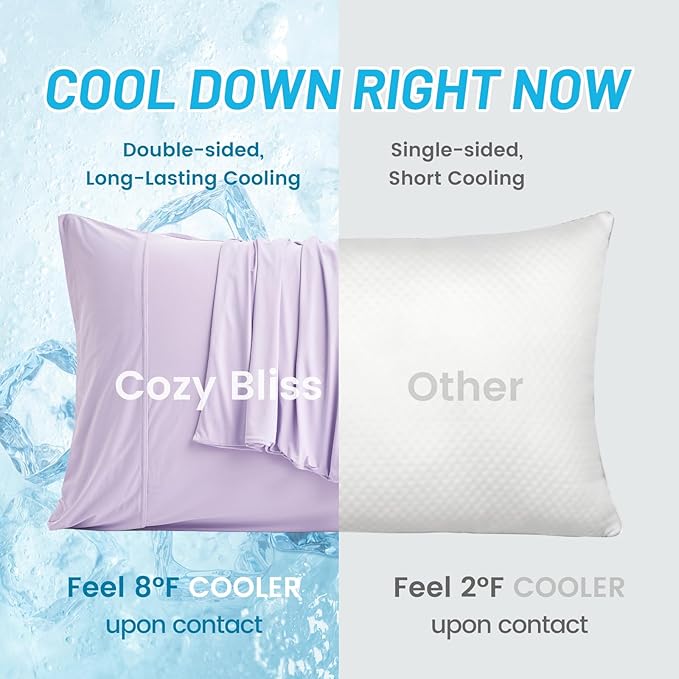 Cozy Bliss Cooling Pillow Cases for Hot Sleepers, Q-Max>0.45, Queen Size Set of 2, Soft & Silky Pillow Covers with Envelope Closure,Gift, Purple, 20x30 Inches