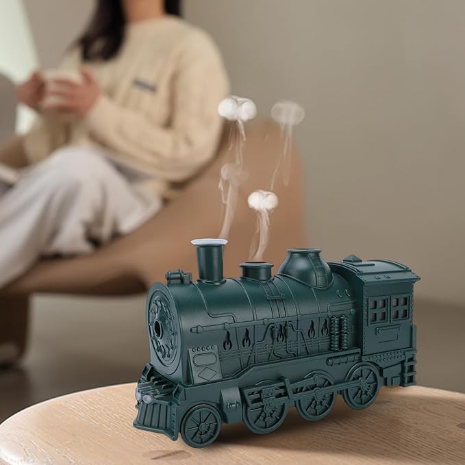 EBTOOLS 300Ml 8W Train Shaped Humidifier With Night Light, Dual Spray Modes, Warm and Cool Blue Light, Low Noise, Essential Oil Diffuser, Misting Function, Cool Mist Humidifier (green)