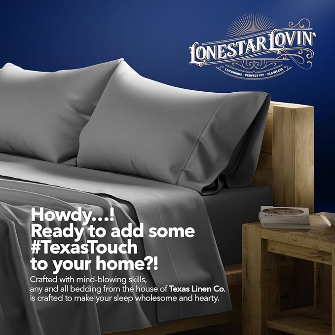 TEXAS LINEN CO. 100% Egyptian Cotton Standard/Queen Size Pillow Cases Set of 2-1000 Series Lonestar Lovin' Pillow Cover (Dark Grey), Cooling Pillowcases Set of 2 for Standard/Queen Pillows