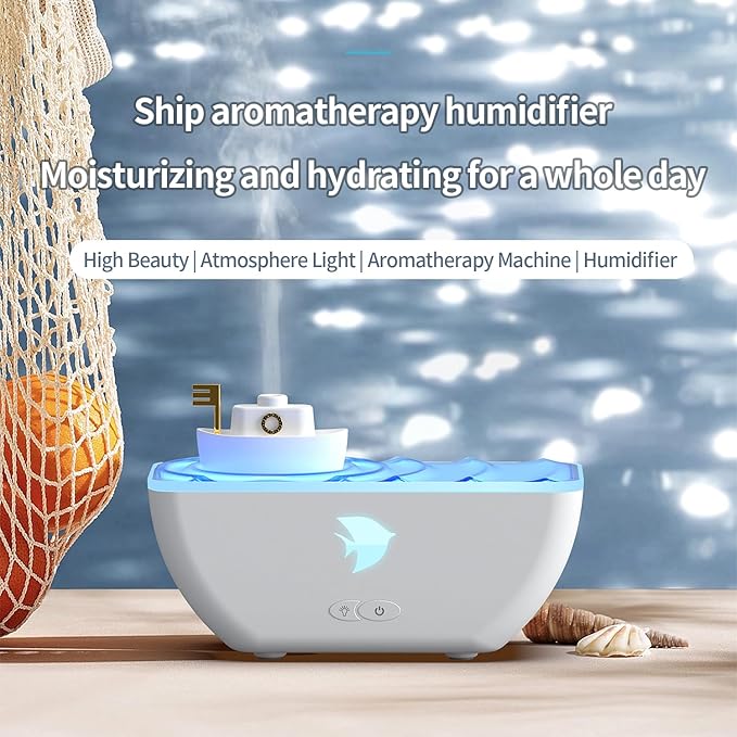 Essential Oil Diffuser, Boat Quiet Portable Humidifier 300ml Aroma Diffuser, with 7 Colors Light, and Auto-Off, for Bedroom,Home,Office,Desk (Black)