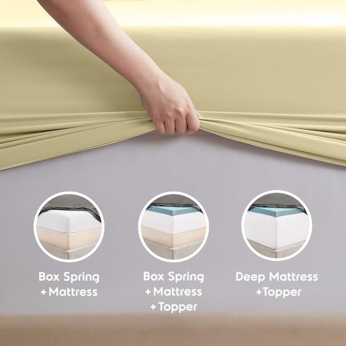 Nestl Extra Deep Twin XL Sheet Set - 4 Piece Breathable & Cooling Sheets - Hotel Luxury Bedding Set with 18-24 Inch Extra Deep Pockets - Easy Fit - Super Soft, Wrinkle Free & Comfy - Vanilla Yellow