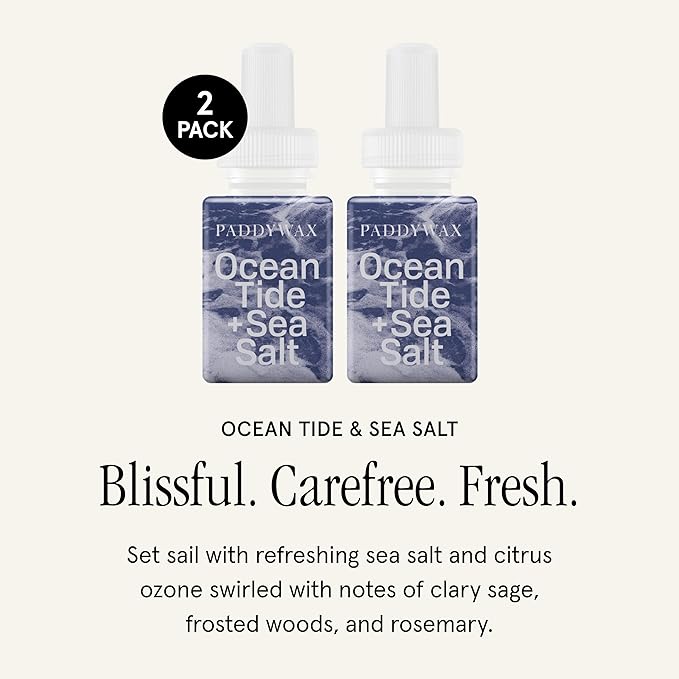 Pura & Paddywax Home Scent Refill - Smart Home Air Diffuser Fragrance - Long-Lasting Luxury Fragrance per Refill - Household Essential - Clean Diffuser Fragrance - 2 Pack, Ocean Tide & Sea Salt