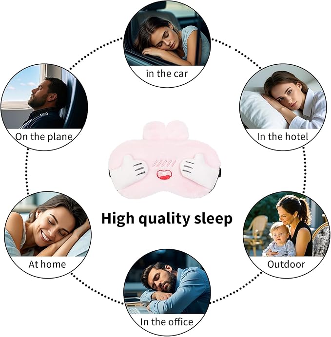 PERFECTSIGHT Sleep Eye Masks, Cute Bunny Sleep Eye Cover Lightweight Adjustable Eyeshade Mask Cover for Women KDS Sleep Travel Nap, Hide and Seek
