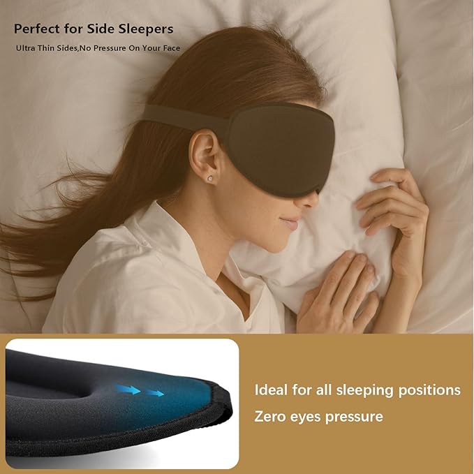 Sleep Mask for Side Sleeper Women Men,Blackout Eye Masks for Sleep,3D Contoured Sleeping Mask,Breathable Adjustable Eye Cover Blindfold with lash Extensions for Trave,Nap,Night Work,Black