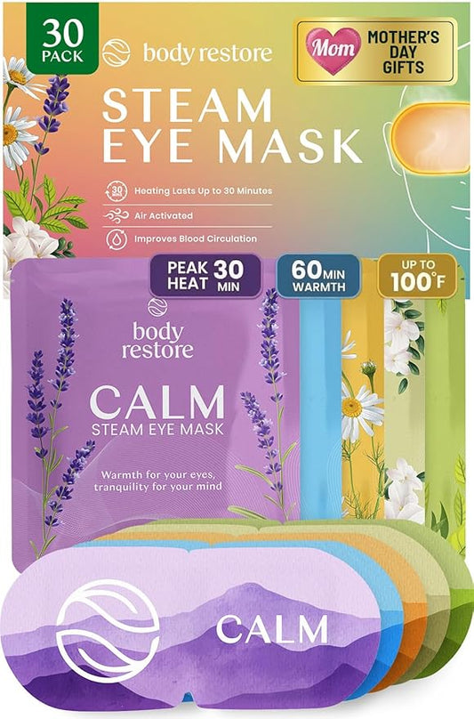 Body Restore Heated Eye Mask for Dry Eyes 30 Pack – Mothers Day Gifts for Mom, Birthday Gifts for Women and Men, Self Heating Warm Compress, Relaxation – Variety
