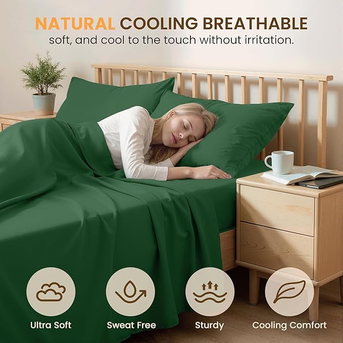 Full Size 4 Piece Bed Sheet Set - Ultra Imitation Cotton-Premium Breathable & Cooling Sheets - Hotel Luxury Bed Sheets Deep Pocket up to 15"- Wrinkle, Fade(Emerald Green, Full)