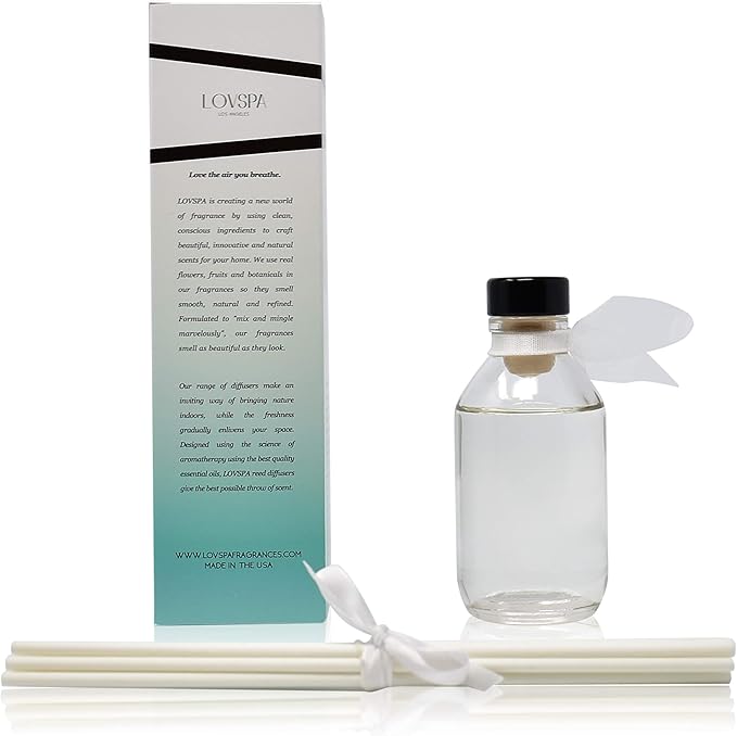 Reed Diffuser Set, Summer Linen Scented Oil Diffuser with Sticks, Home Fragrance Accessories for Bathroom Shelf Decor, Aroma Diffusers for Home or Office Desk, USA Made