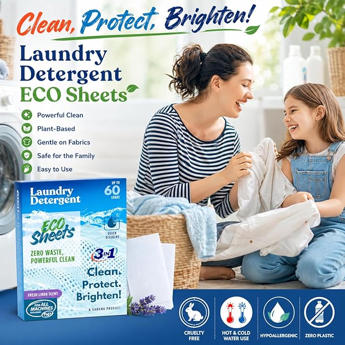 Laundry Detergent Sheets – 240 Eco Laundry Sheets Detergent, Travel Laundry Soap Sheets, Washer Sheets Detergent, Ultra Concentrated, Plastic-Free, Fresh Clean, 180 Sheets