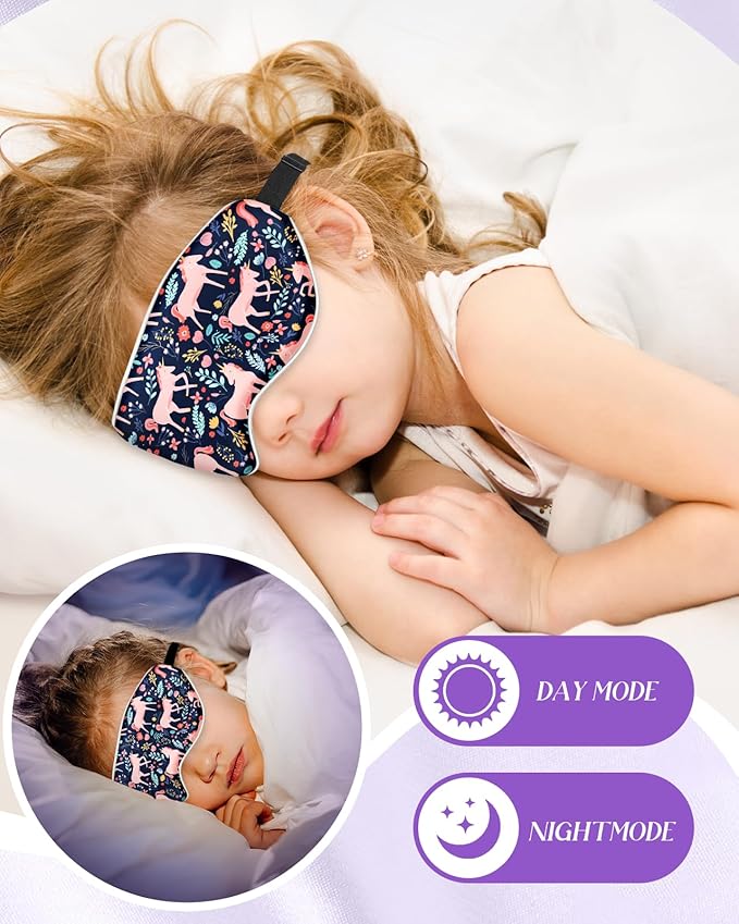 Miss Adola Sleep Mask for Kids - Cute Kawaii Cartoon Silk Sleeping Mask with Adjustable Strap Soft Smooth Light Eye Mask for Sleeping Silk Kids Eye Cover for Boys Girls Teens, BU Wildflower Unicorn