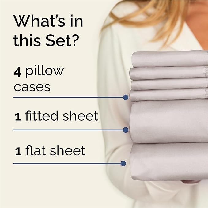 King 6 Piece Sheet Set - Comfy, Breathable & Cooling - Hotel Luxury Bedding for Women, Men, Kids, Teens & Children - 1 Flat & 1 Fitted Sheet & 4 Pillowcases w/ Deep Pockets - Wrinkle Free - Light Grey