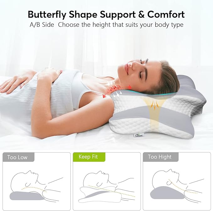 Cervical Contour Pillow for Neck, Shoulder and Back Pain Relief - Orthopedic Memory Foam Support for Side Sleepers
