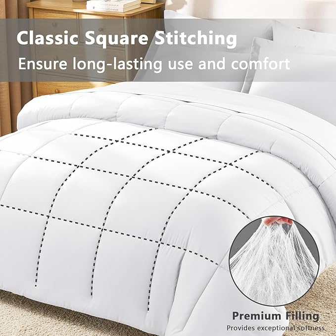 CozyLux Twin Comforter Set with Sheets White - Ultra-Soft 5 Pieces Bed in a Bag Twin, Oeko-TEX Certified Bedding Set, All Season Bed Set with Down Alternative Comforter, Sheets, Pillowcase & Sham
