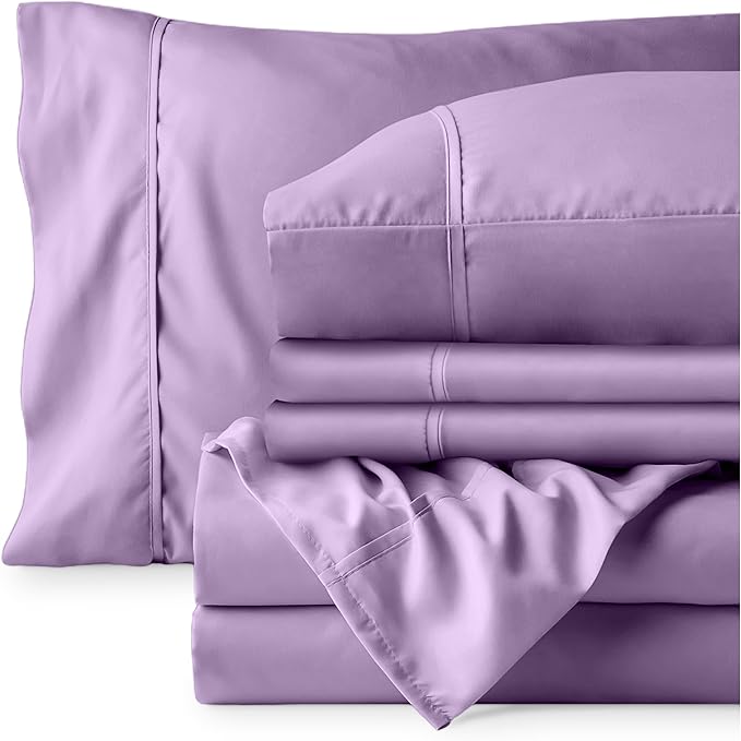 Bare Home Hotel Luxury Queen Sheet Set, Extra Soft - 6 Piece Set - Deep Pockets - Easy Fit - Cooling & Breathable - Wrinkle, Fade, Stain Resistant - Includes 4 Pillowcases (Queen, Lavender)