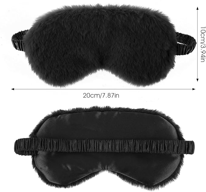 2 Pcs Plush Sleep Eye Mask Cute Soft Sleeping Blindfold Adjustable Furry Nap Eye Cover Night Comfortable Faux Fur Eyeshade for Plane Game Winter Men Women Gift(White, Black)