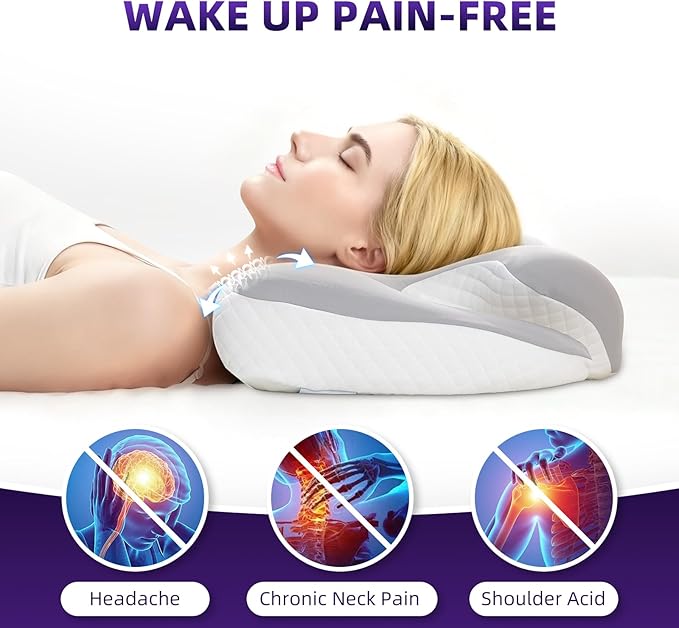 Ergo Cervical Pillow for Neck and Shoulder Pain Relief,Cooling Orthopedic Contour Memory Foam Pillows,Side Sleeper Pillows for Neck Support,King Size Bed Pillows for Back Stomach Sleepers(Ash Grey)