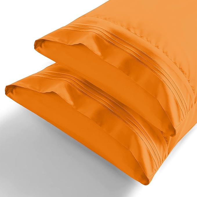 Elegant Comfort Premium Hotel Quality 2-Piece Pillowcase Set, Luxury & Softest 1500 Thread Count Egyptian Quality Bedding Pillowcases, Wrinkle and Fade Resistant,Orange, King