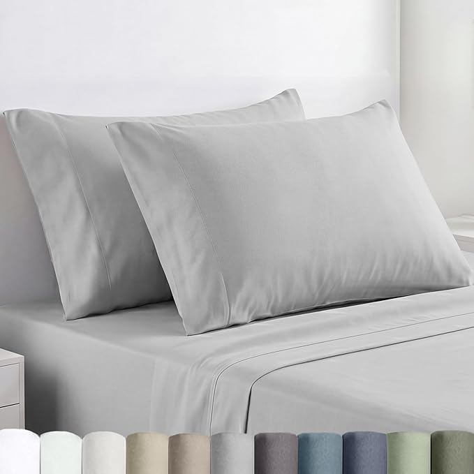 California Design Den Standard/Queen Pillowcases Set of 2-100% Egyptian Cotton, Crisp Percale Feel, Soft & Breathable Standard/Queen Size Pillow Covers - Light Grey