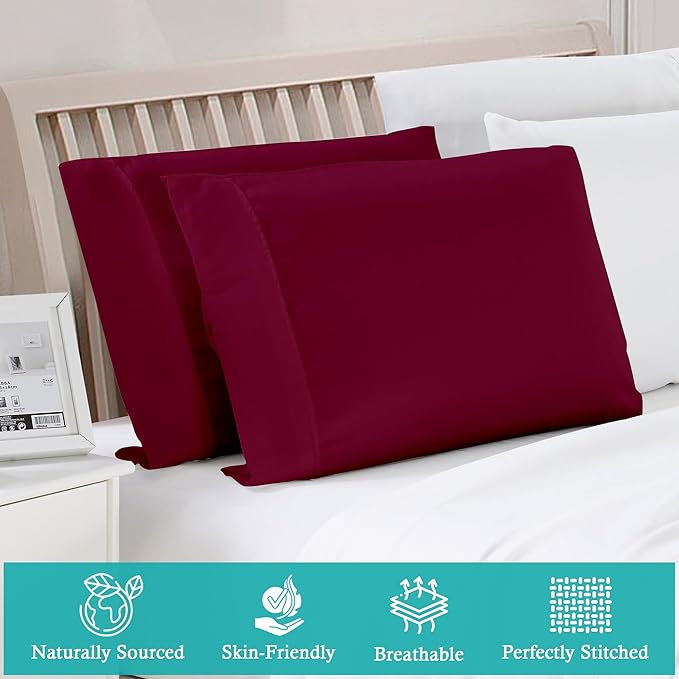 Set of 2 Pillow Cases 600 Thread Count 100% Egyptian Cotton Long Staple Pillowcase, Durable and Silky Soft Pillow Covers, Natural Luxurious Hotel Class Bedding (Queen, Burgundy)