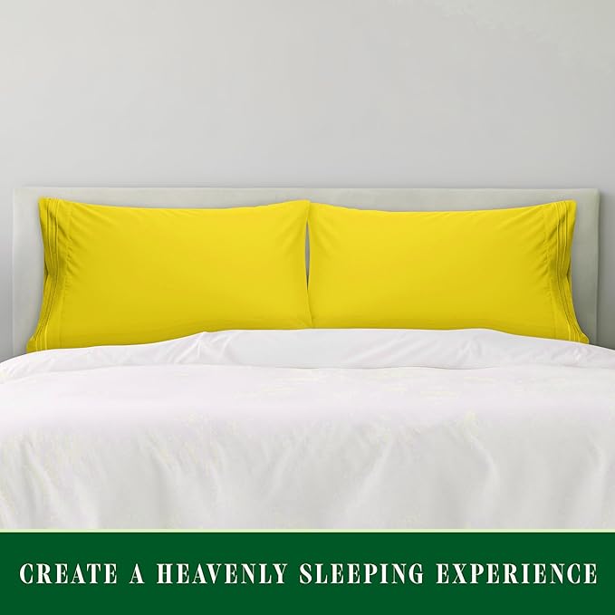 Elegant Comfort Luxury Ultra-Soft 2-Piece Pillowcase Set - 1500 Premium Hotel Quality Microfiber Double Brushed - Wrinkle Resistant, Standard/Queen, Yellow