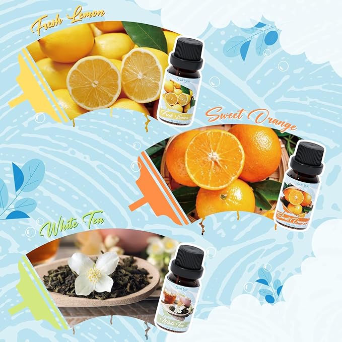 Soulorigin Housekeeping Fragrance Oils Set, Essential Oil Gift Set for Diffuser, Clean Scent Diffuser Oil, Use with Wool Dryer Balls - Lemon, Sweet Orange, White Tea, Fresh Linen, Freesia, Grapefruit