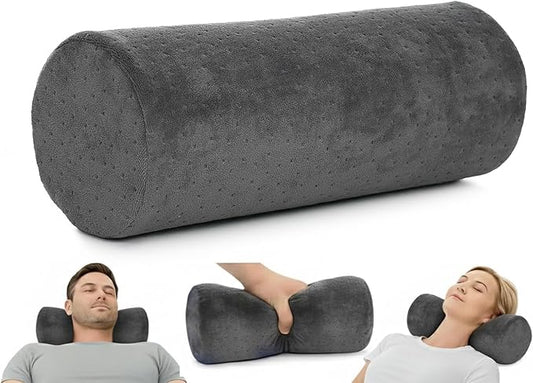 AllSett Health Round Cervical Roll Cylinder Bolster Pillow with Removable Washable Cover, Ergonomically Designed for Head, Neck, Back, and Legs, Grey | 13" X 5"