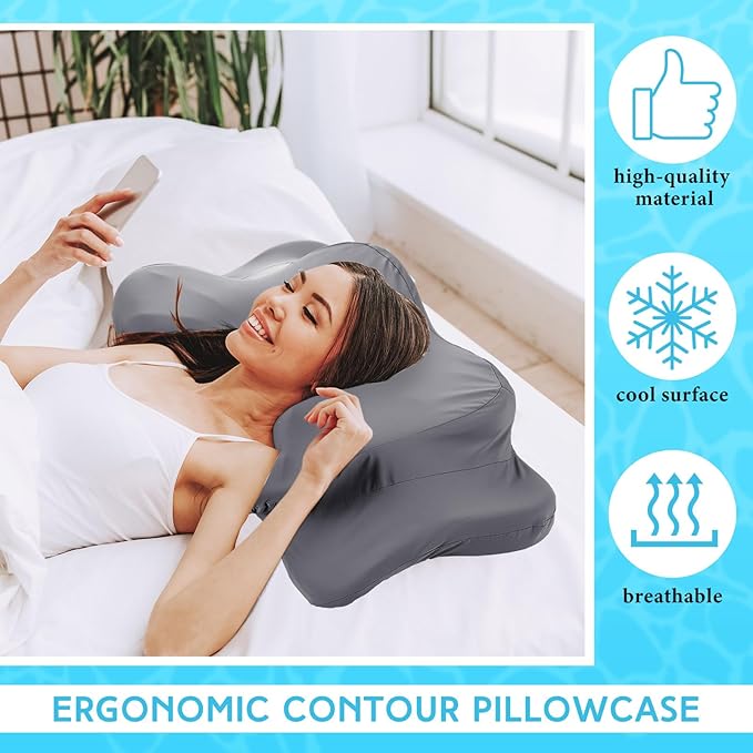 Hahafelt 2 Pcs Cooling Cervical Pillowcase with Zipper (Only Pillowcase) Ergonomic Cervical Neck Pillow Cover Breathable Cool Pillow Case for Side Back Stomach Sleepers(Dark Gray,Standard Size)