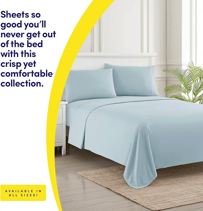 1500 Supreme Collection California King Sheet Sets Light Blue- Luxury Hotel Bed Sheets and Pillowcase Set for Cal King Mattress - Extra Soft, Elastic Corner Straps, Deep Pocket Sheets Light Blue