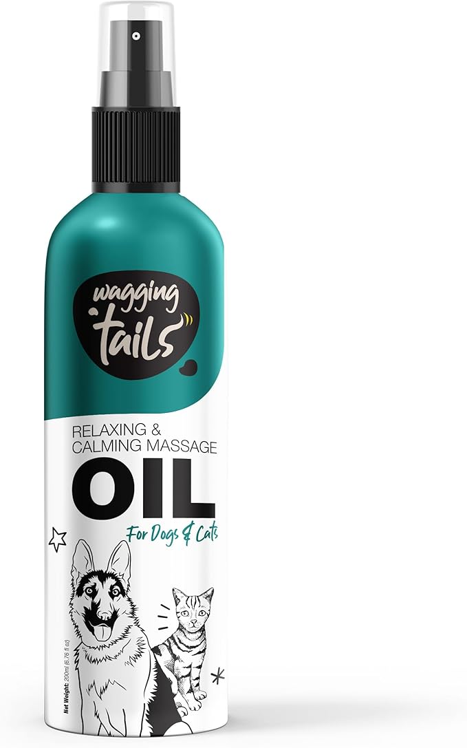 Wagging Tails Relaxing & Calming Massage Oil for Dogs and Cats | Pure Essential Oil Blend with Lavender & Almond Oil | Nourishing Skin & Shiny Coat, Promotes Relaxation for Pets 6.76 fl oz