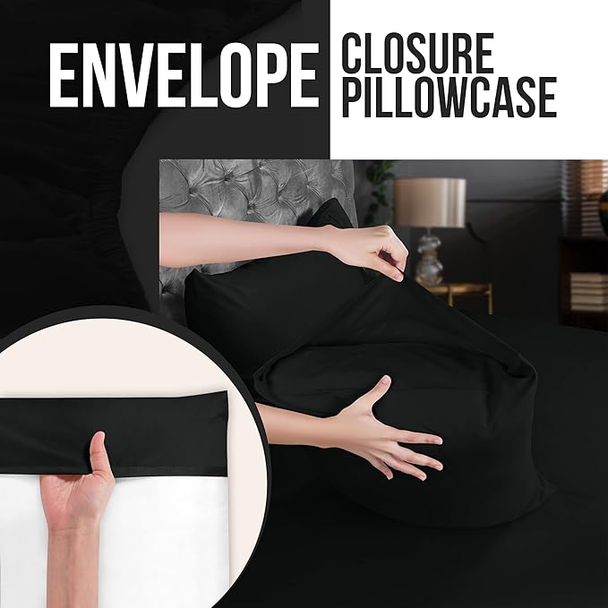 Utopia Bedding Standard Pillow Cases - 12 Pack - Envelope Closure - Soft Brushed Microfiber Fabric - Shrinkage and Fade Resistant Pillow Covers Standard Size 20 X 26 Inches (Standard, Black)