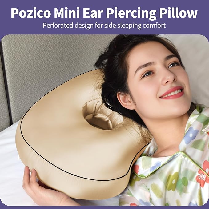 Champagne Ear Piercing Pillow - Side Sleeper Support with 3.5" Ear Hole Relief, Hypoallergenic Orthopedic Pillow for Healing Piercings