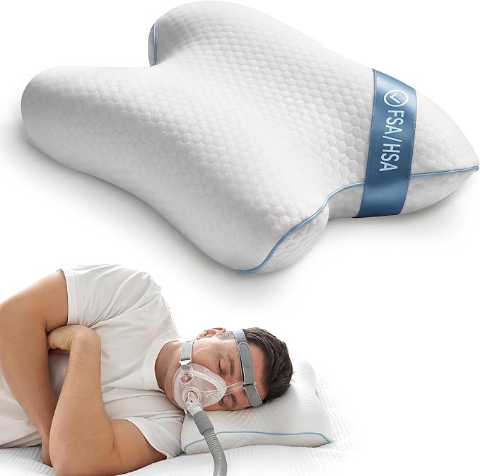 Elviros CPAP Pillow for Side & Back Sleepers, HSA/FSA Portable Travel Sleep Apnea Pillow with Adjustable Height, Reduce Mask Leaks & Pressure,for Camping, Hotels