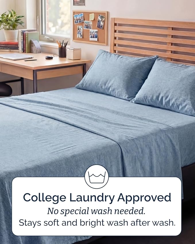 Full XL Bed Sheet - 4 Piece Full XL Bed Sheets Set - Ultra-Soft, Breathable & Cooling - Hotel Luxury Bedding for Women & Men w/ Deep Pockets - Wrinkle Free & Fade Resistant - Oeko-Tex - Heathered Blue