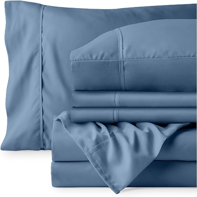 Bare Home Hotel Luxury Queen Sheet Set, Extra Soft - 6 Piece Set - Deep Pockets - Easy Fit - Cooling & Breathable - Wrinkle, Fade, Stain Resistant - Includes 4 Pillowcases (Queen, Coronet Blue)