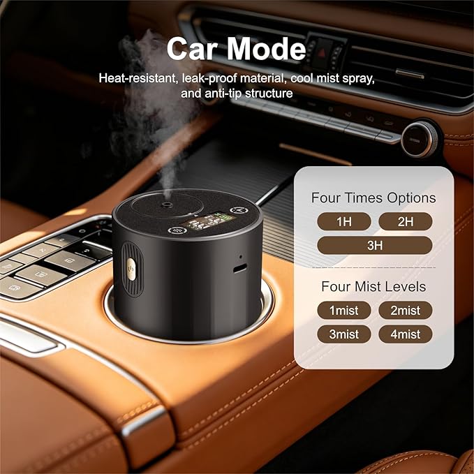 ASAKUKI Waterless Diffuser for Essential Oil, Home & Car Diffuser, with Adjustable Mist Levels and Timer, Mini Scent Air Machine, Ideal for Home, Car, Office and Travel