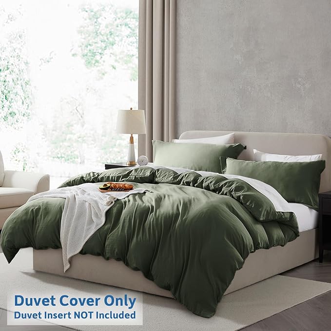 Nestl Olive Green California King Duvet Cover Sets - Soft Double Brushed Cal King Duvet Cover, 3 Piece, with Zipper Closure, 1 Duvet Cover 104x98 inches and 2 Pillow Shams