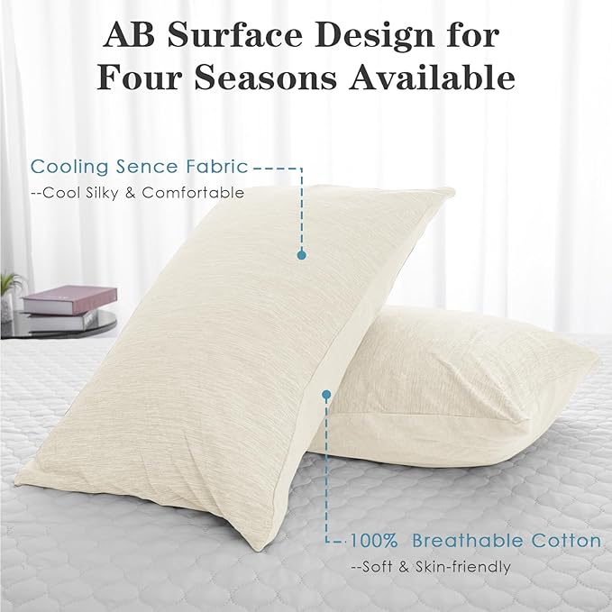 CHOSHOME Cooling Pillow Cases Zipper Pillow Covers Q-Max > 0.45 Zippered Pillowcases for Hot Sleepers, Soft, Breathable, Skin-Friendly, 2 Pack (King, 20"x36", Beige)