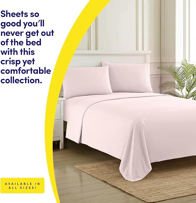 1500 Supreme Collection Extra Soft RV Short Queen Sheets Set, Pale Pink - Luxury Bed Sheets Set with Deep Pocket Wrinkle Free Hypoallergenic Bedding, Over 40 Colors, RV Short Queen Size, Pale Pink
