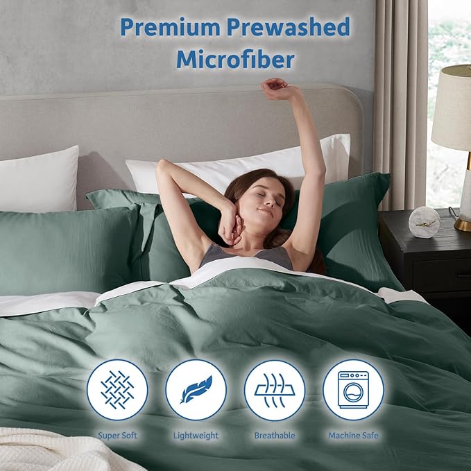 Nestl Forest Green Duvet Cover Full Size - Soft Double Brushed Full Size Duvet Cover Set, 3 Piece, with Zipper Closure, 1 Duvet Cover 80x90 inches and 2 Pillow Shams