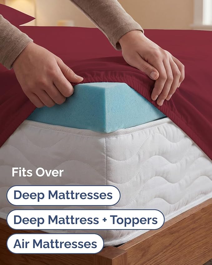 Extra Deep Twin XL Sheet Set - 4 Piece Breathable and Cooling Sheets - Hotel Luxury Bedding for Women, Men, Kids & Teens - Easy Secure Fit - Soft, Wrinkle Free & Comfy - Extra Deep Pockets - Burgundy