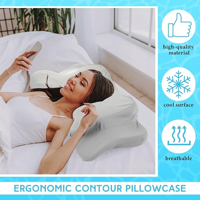 Hahafelt 2 Pcs Cooling Cervical Pillowcase with Zipper (Only Pillowcase) Ergonomic Cervical Neck Pillow Cover Breathable Cool Pillow Case for Side Back Stomach Sleepers(Gray,Queen Size)