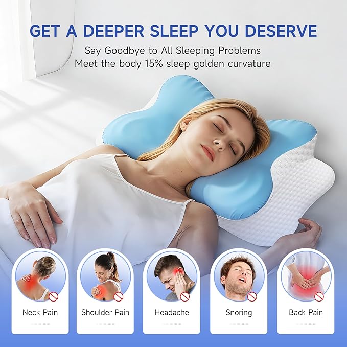 Memory Foam Cervical Neck Pillow, Cervical Pillows for Neck and Shoulder, Ergonomic Contour Bed Pillow Side Sleeper Pillows for Adults, Neck Support Pillow for Back Stomach Sleepers