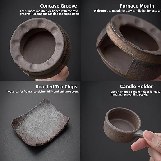 Zen Incense Burner Kit,Ceramic Aromatherapy Burner for Cedar Essential Oil Burner,Tea Light Teapot Warmer Candle Holder for Home Office Meditation Relaxation Decor