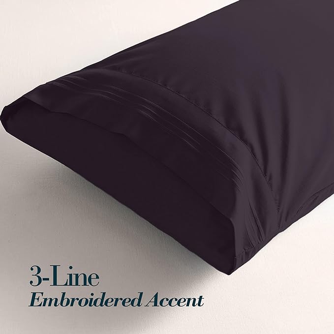 Mocassi 2-Piece Premium King Pillowcase Set 1800 Series Hotel Quality Microfiber - Soft and Breathable with 3-Line Embroidery Wrinkle and Stain Resistant, Easy Care, 20" x 40", Purple