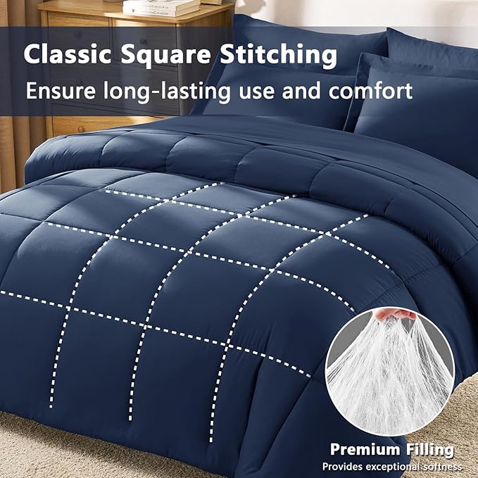 CozyLux Twin XL Comforter Set Navy Blue - 5 Pieces Twin XL Bed in a Bag Set, Soft Bedding Sets Bed Set Extra Long for All Season with Comforter, Flat Sheets, Fitted Sheet, Pillowcase &Pillow Sham