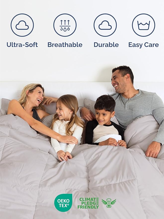 Queen Comforter Set - 3 Piece Bed Set for All Seasons - 1 Soft Quilted Comforter w/ Corner Tabs & 2 Pillow Shams - Comfy & Breathable - Premium Down Duvet Insert - Oeko-TEX - Queen Size, Light Grey
