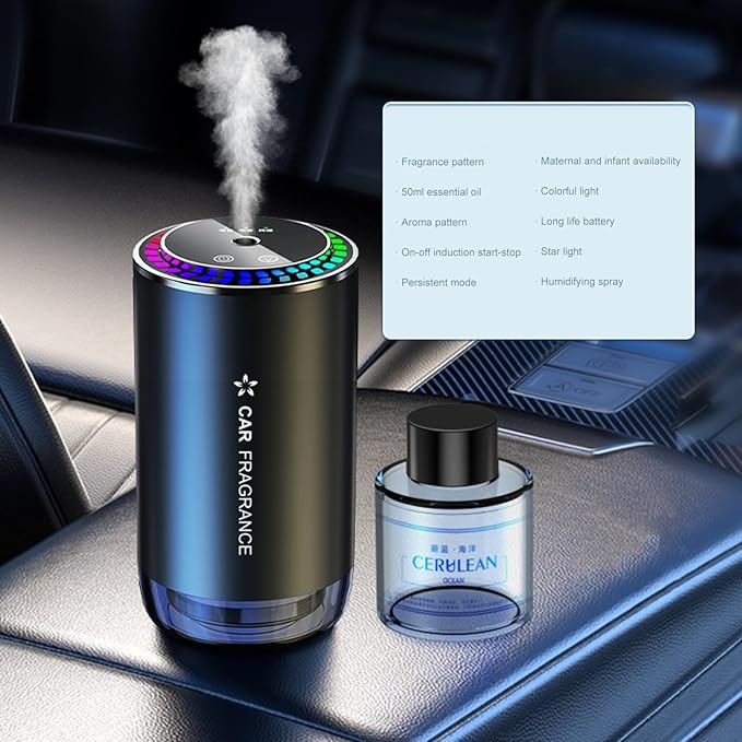 Worparsen Mist Ultrasonic Humidifier Car Fragrance Diffuser Sure Here's A Product Title for Listing Air Freshener with Colorful Light Rechargeable Auto Ocean Breeze