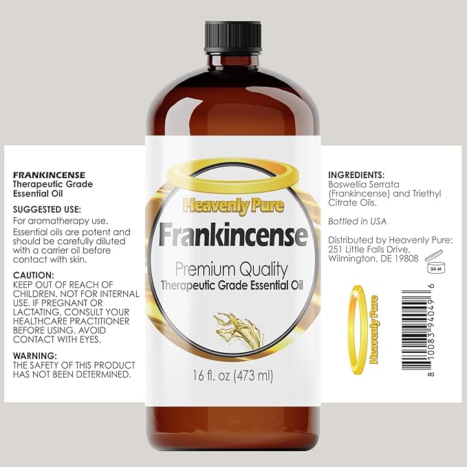 Heavenly Pure Frankincense Essential Oil 16 Fl Oz (Pack of 1) Large Bottle for Aromatherapy Diffusers and DIY Blends