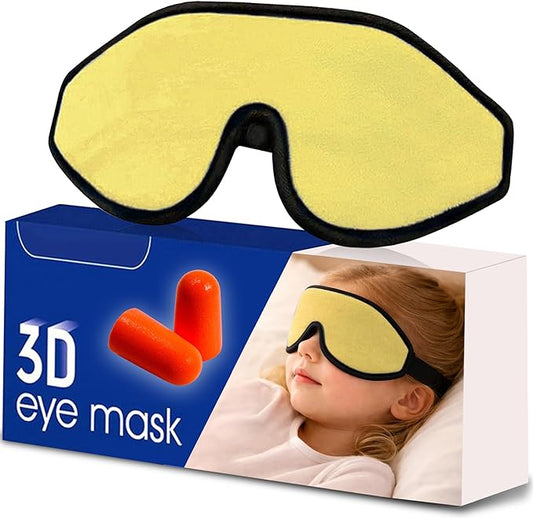 3D Sleep Mask for Kids, Light Block Sleeping Blindfold Memory Foam Contoured Eye Mask for Sleep, Adjustable Strap Eye Cover and Travel Sleep Mask for Boys Girls, Yellow