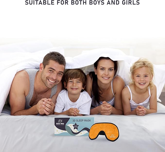 3D Sleep Mask for Kids, Light Block Sleeping Blindfold Memory Foam Contoured Eye Mask for Sleep, Adjustable Strap Eye Cover and Travel Sleep Mask for Boys Girls, Orange