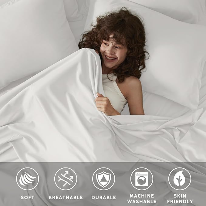 Queen Sheet Set - 6 Piece Sheets Queen Size Bed Set - Breathable & Cooling Hotel Luxury Bedding Set - Soft & Comfy Fully Elasticized 16" Deep Pocket Queen Sheets (Queen White)